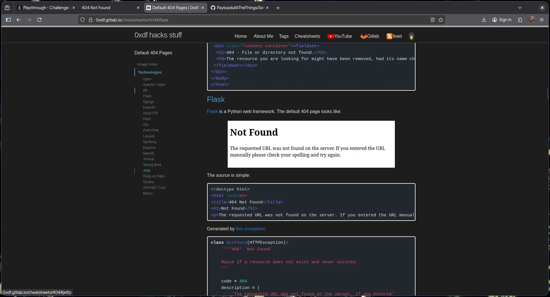 404 Default Not Found 0xdf Cheatsheet