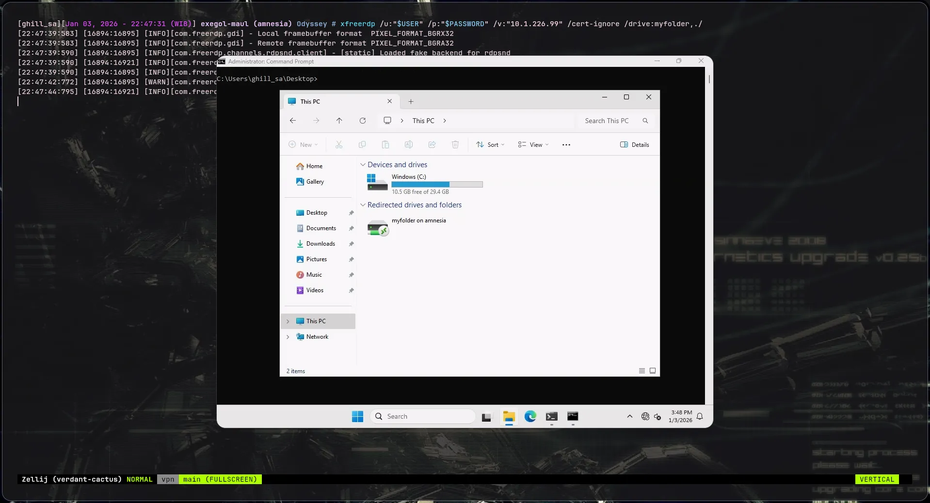 New Explorer with Drive options on xfreerdp